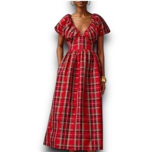 J CREW Collection Dress 8 Ruby Red Cecily Puff Sleeve Holiday Tartan Taffeta